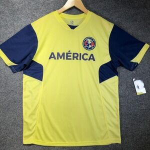 Icon Sports Club América Soccer Jersey Mens‎ Large Yellow Navy Blue Futbol New